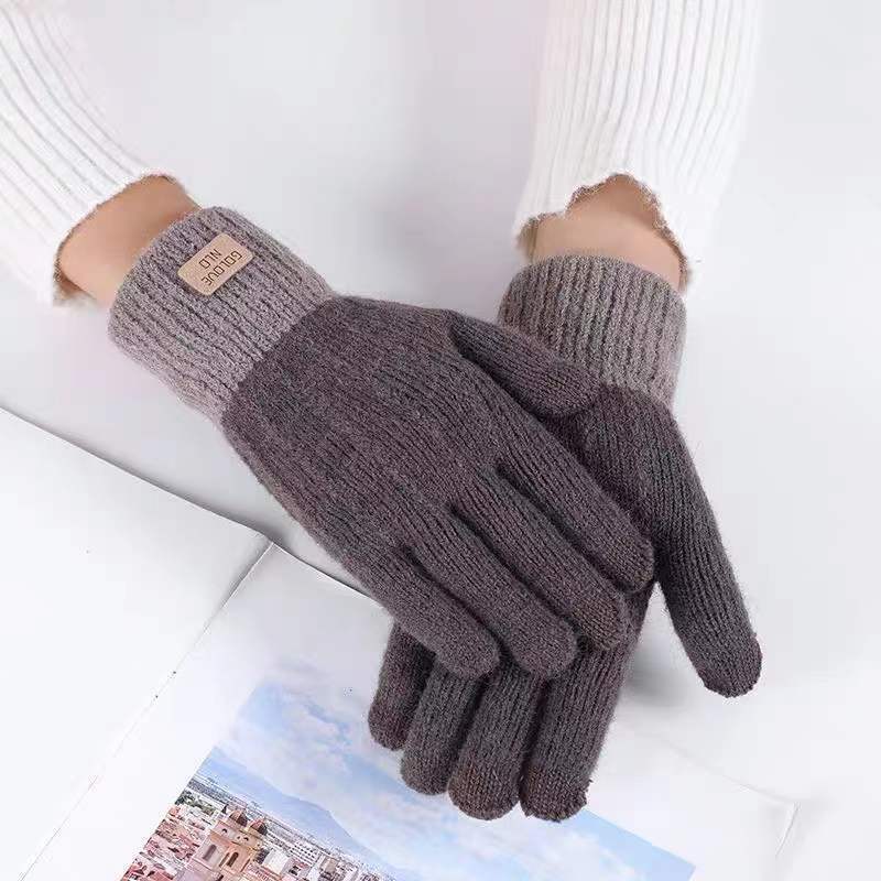 Women's Winter Mittens Brown Striped Embroidered Warm Cycling Spot Universal Cartoon Gloves Ins - PratSN