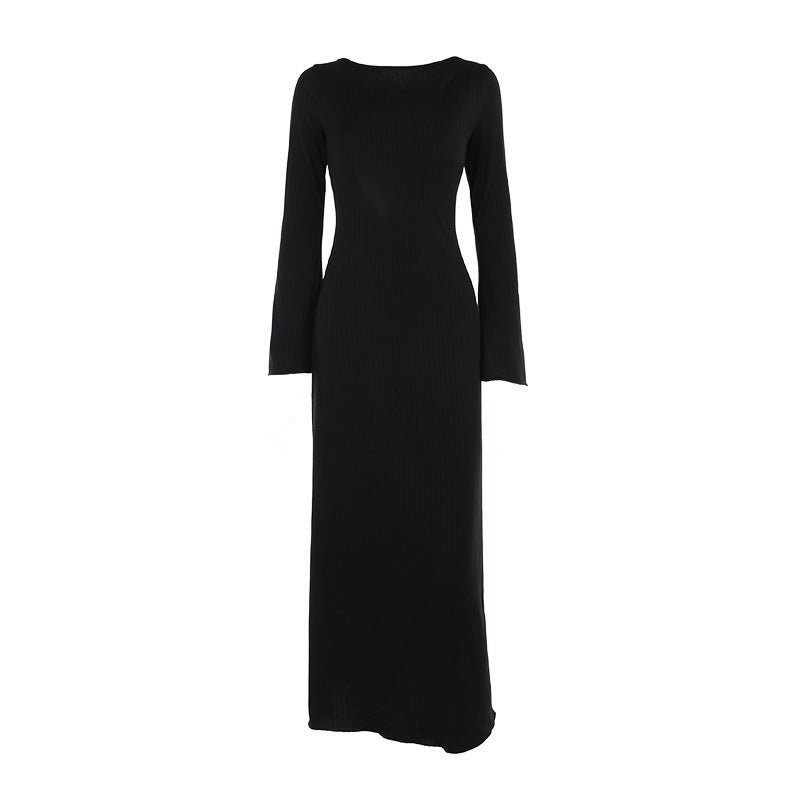 Women's Winter Slim - fit Flared Sleeves Backless Lace Up Knitted Dress - PratSN