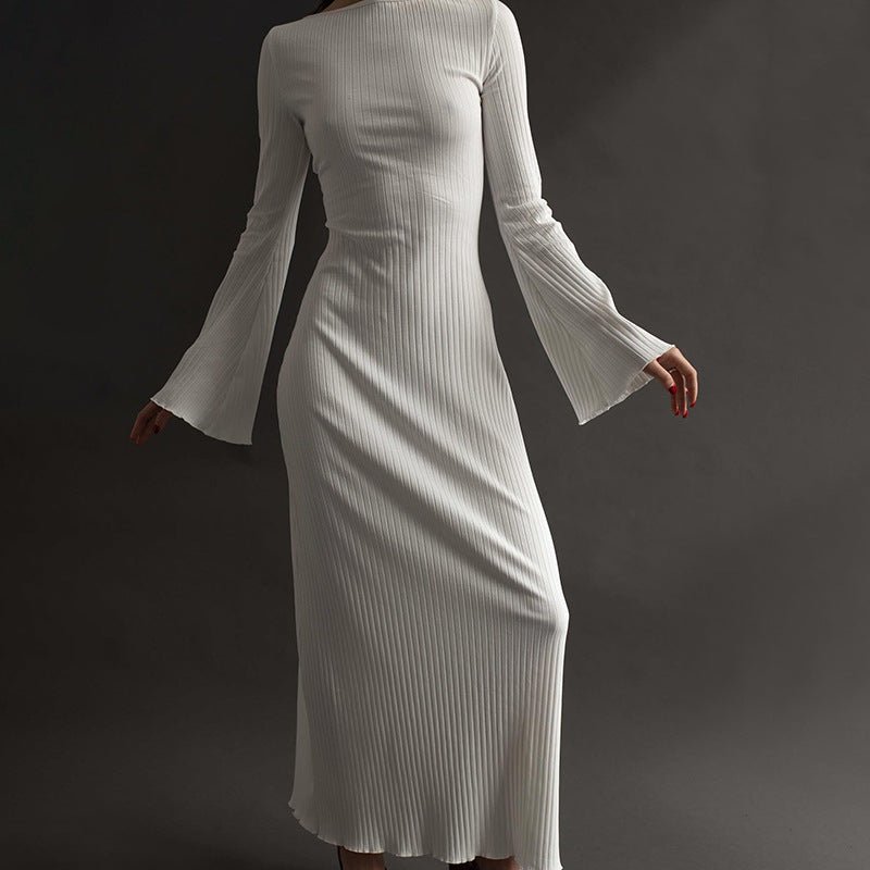 Women's Winter Slim - fit Flared Sleeves Backless Lace Up Knitted Dress - PratSN