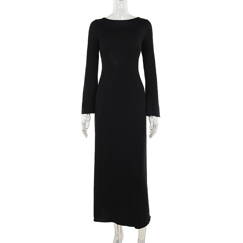 Women's Winter Slim - fit Flared Sleeves Backless Lace Up Knitted Dress - PratSN