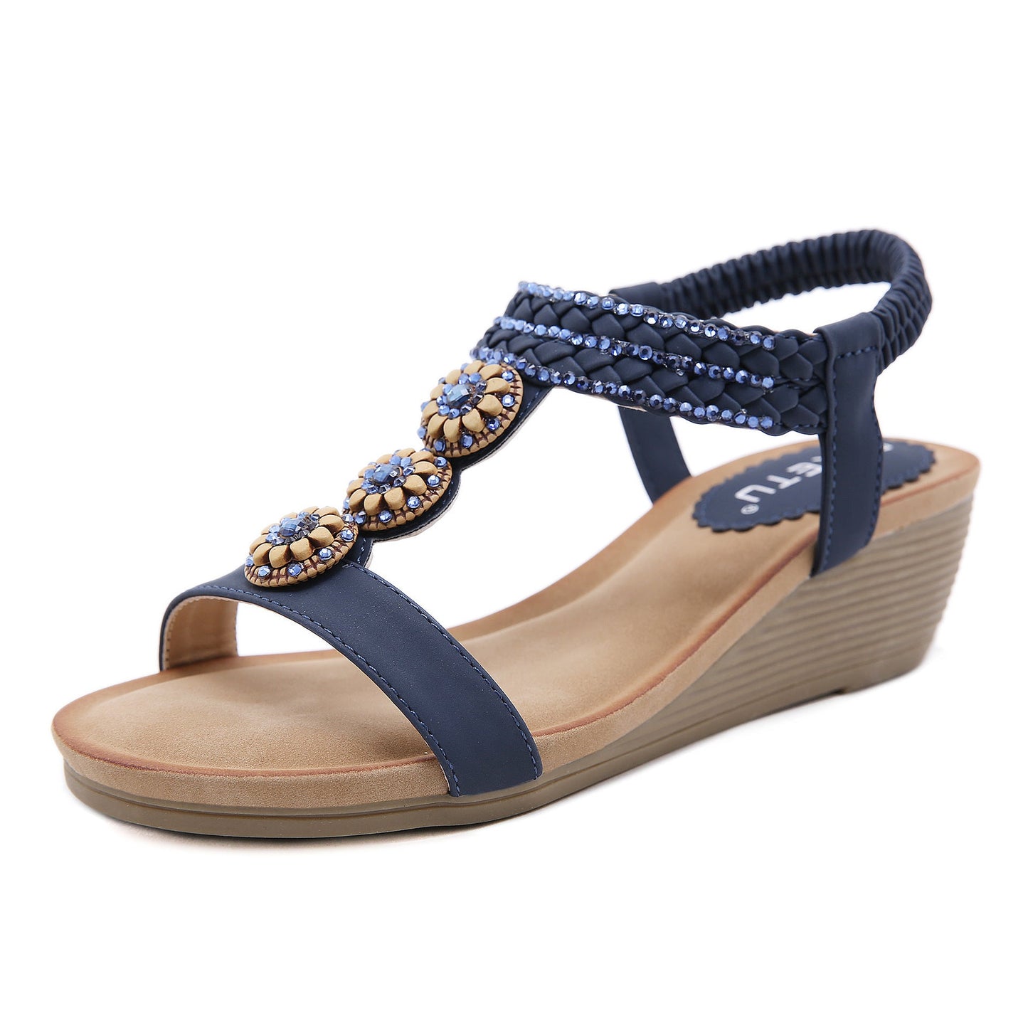 women's Wooden Bead Rhinestone Bohemian Wedge Comfortable Sandals - PratSN