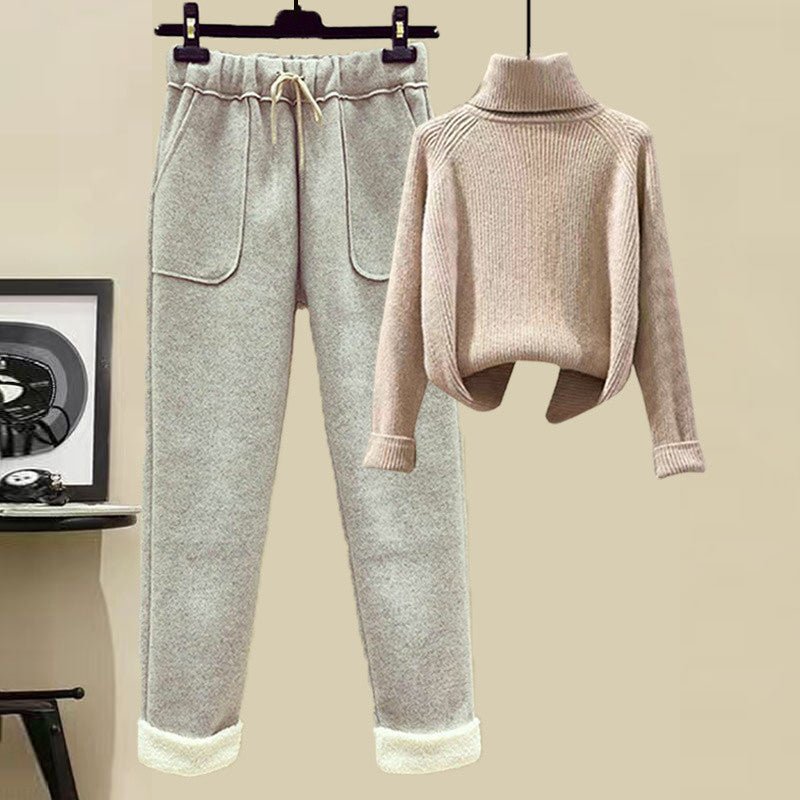 Women's Wool Fur Sweater Casual Pants Three Piece Set Fashion Suit - PratSN