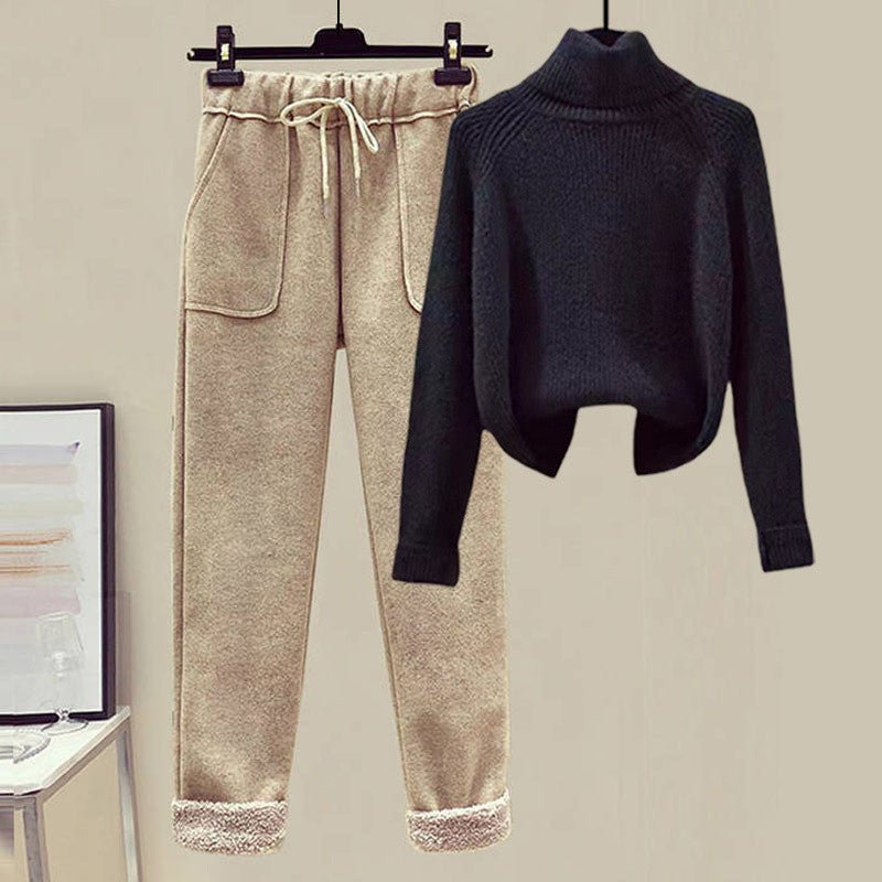 Women's Wool Fur Sweater Casual Pants Three Piece Set Fashion Suit - PratSN