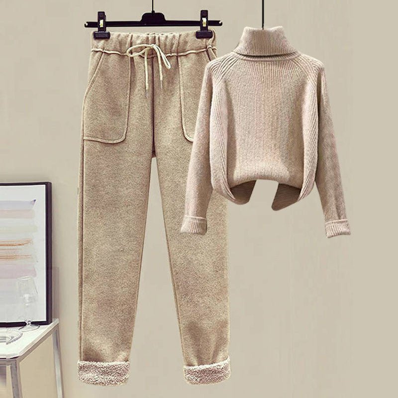 Women's Wool Fur Sweater Casual Pants Three Piece Set Fashion Suit - PratSN