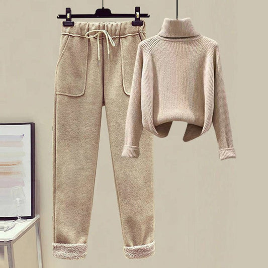 Women's Wool Fur Sweater Casual Pants Three Piece Set Fashion Suit - PratSN