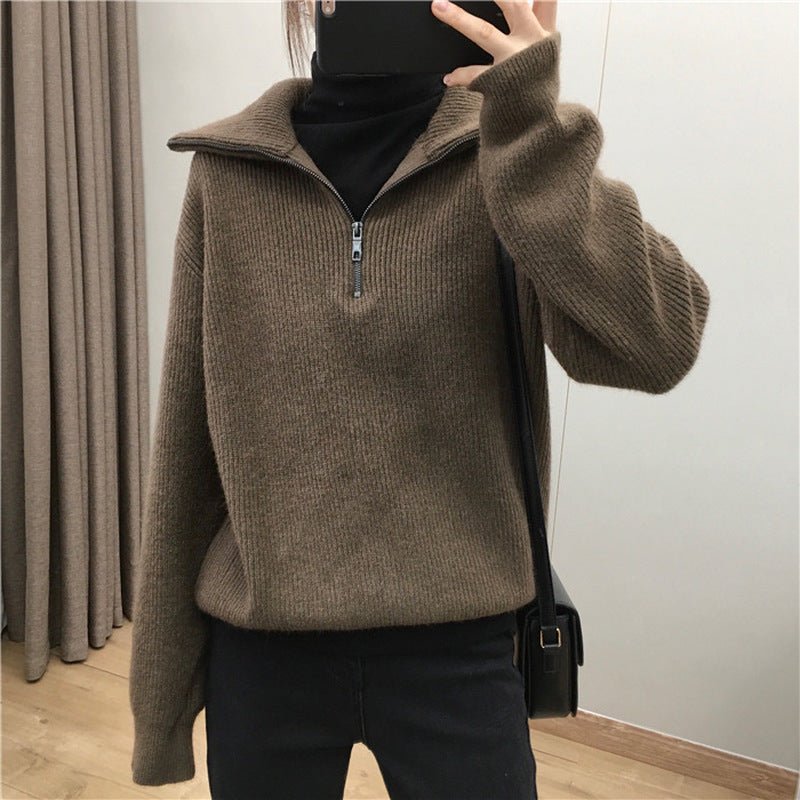 Women's Zipper Half - open Collar Sweater - PratSN