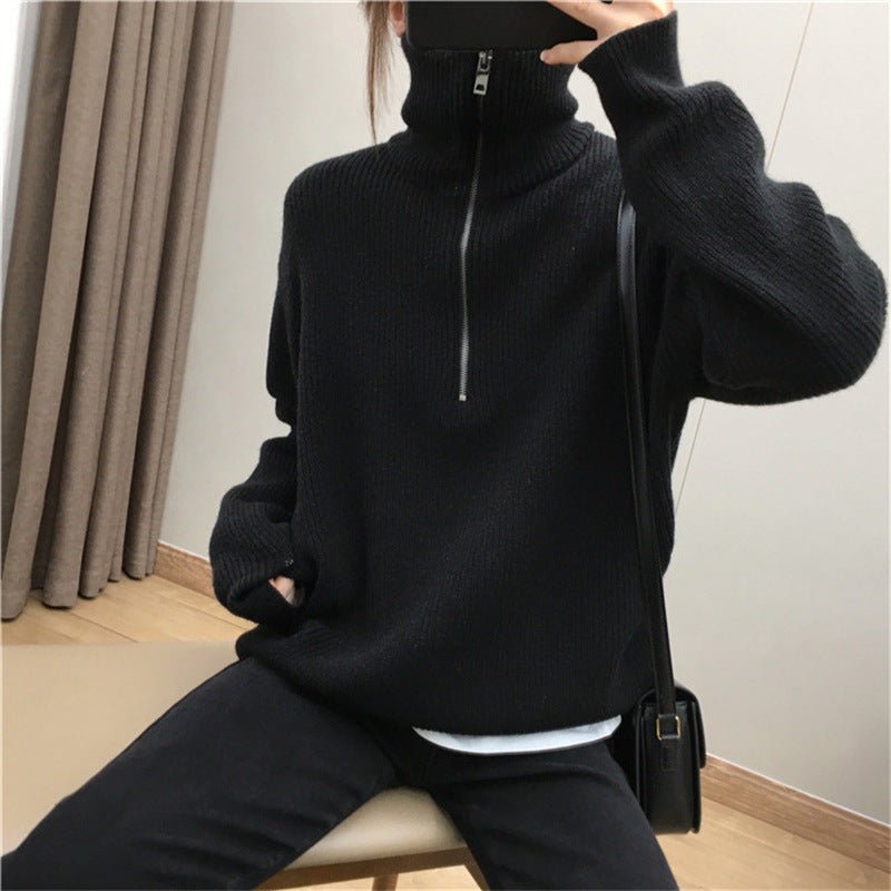 Women's Zipper Half - open Collar Sweater - PratSN