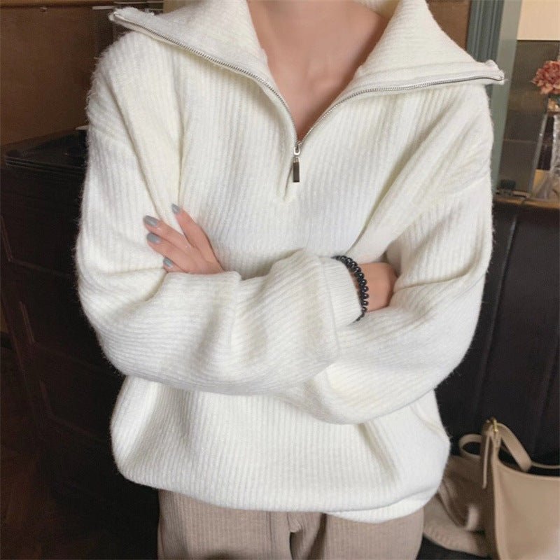 Women's Zipper Half - open Collar Sweater - PratSN