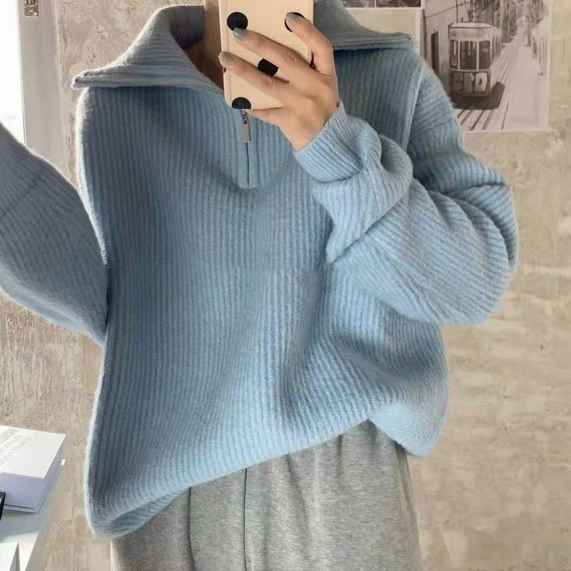 Women's Zipper Half - open Collar Sweater - PratSN