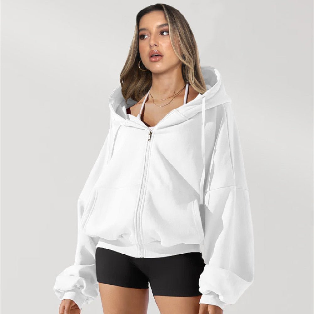 Women's Zipper Hoodies Sports Jacket Fashion Loose Hooded Sweatshirt Casual - PratSN