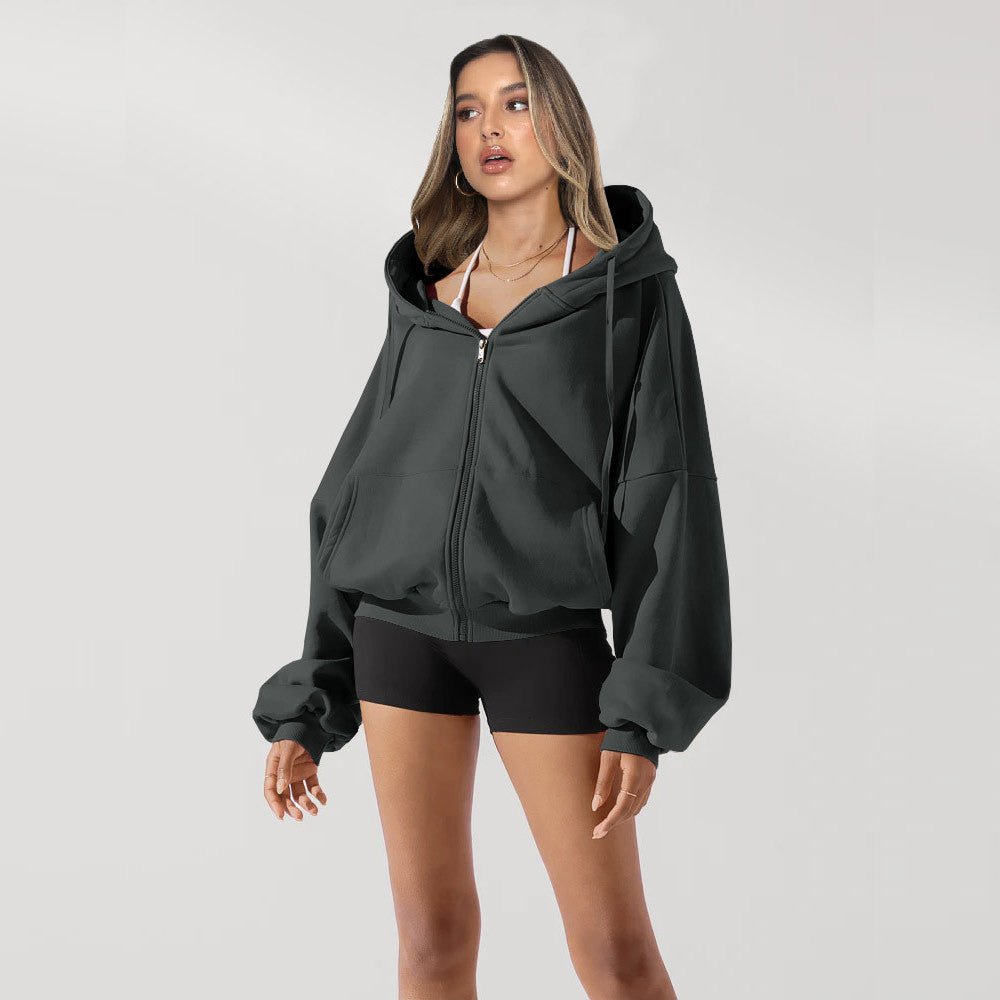 Women's Zipper Hoodies Sports Jacket Fashion Loose Hooded Sweatshirt Casual - PratSN