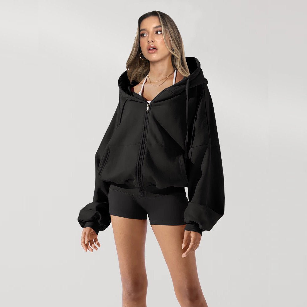 Women's Zipper Hoodies Sports Jacket Fashion Loose Hooded Sweatshirt Casual - PratSN