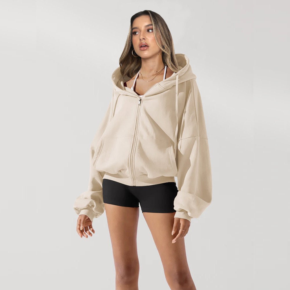 Women's Zipper Hoodies Sports Jacket Fashion Loose Hooded Sweatshirt Casual - PratSN