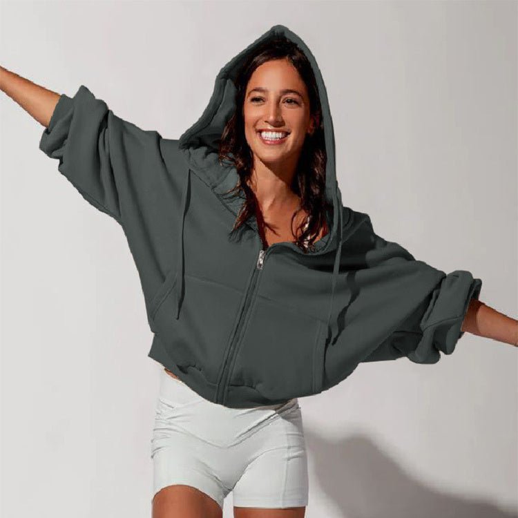 Women's Zipper Hoodies Sports Jacket Fashion Loose Hooded Sweatshirt Casual - PratSN