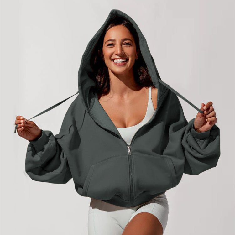 Women's Zipper Hoodies Sports Jacket Fashion Loose Hooded Sweatshirt Casual - PratSN