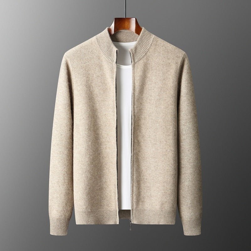 Wool Cardigan Men's Stand Collar Zipper Knitted Sweater Coat Warm And Loose Cashmere Pants - PratSN