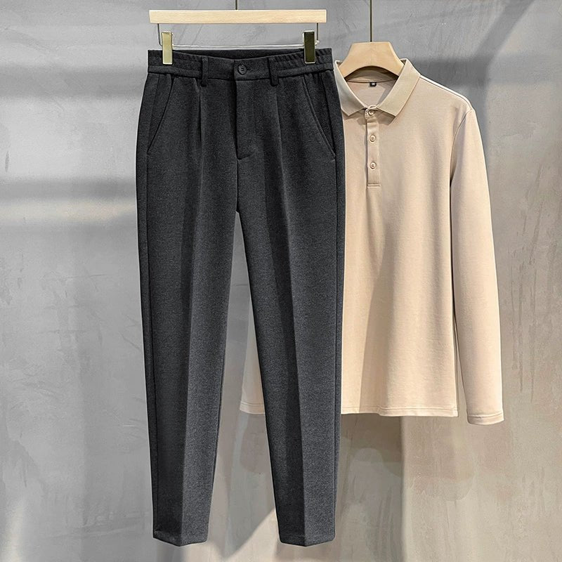 Woolen Pants Men's Autumn and Winter Loose Straight Trousers Korean Style Trendy Versatile Thickened Small Suit Pants Capri Casual Pants Men - PratSN