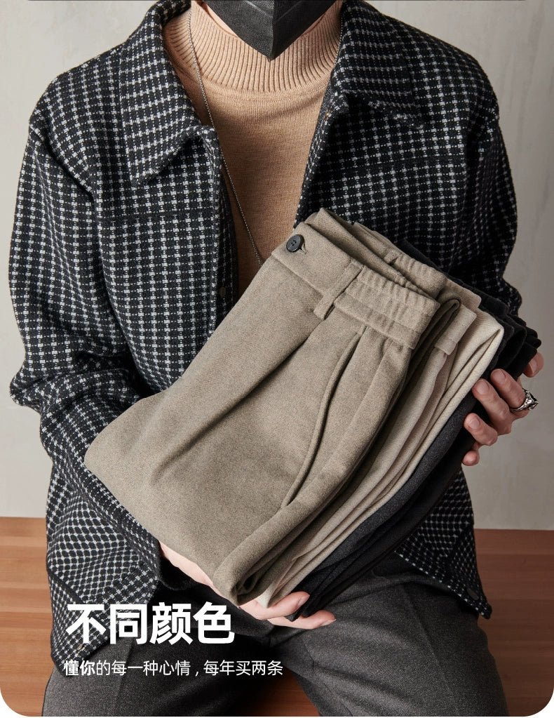 Woolen Pants Men's Autumn and Winter Loose Straight Trousers Korean Style Trendy Versatile Thickened Small Suit Pants Capri Casual Pants Men - PratSN