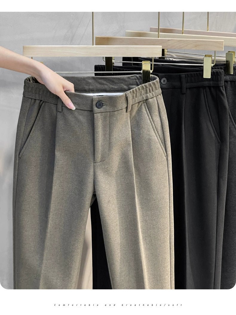 Woolen Pants Men's Autumn and Winter Loose Straight Trousers Korean Style Trendy Versatile Thickened Small Suit Pants Capri Casual Pants Men - PratSN