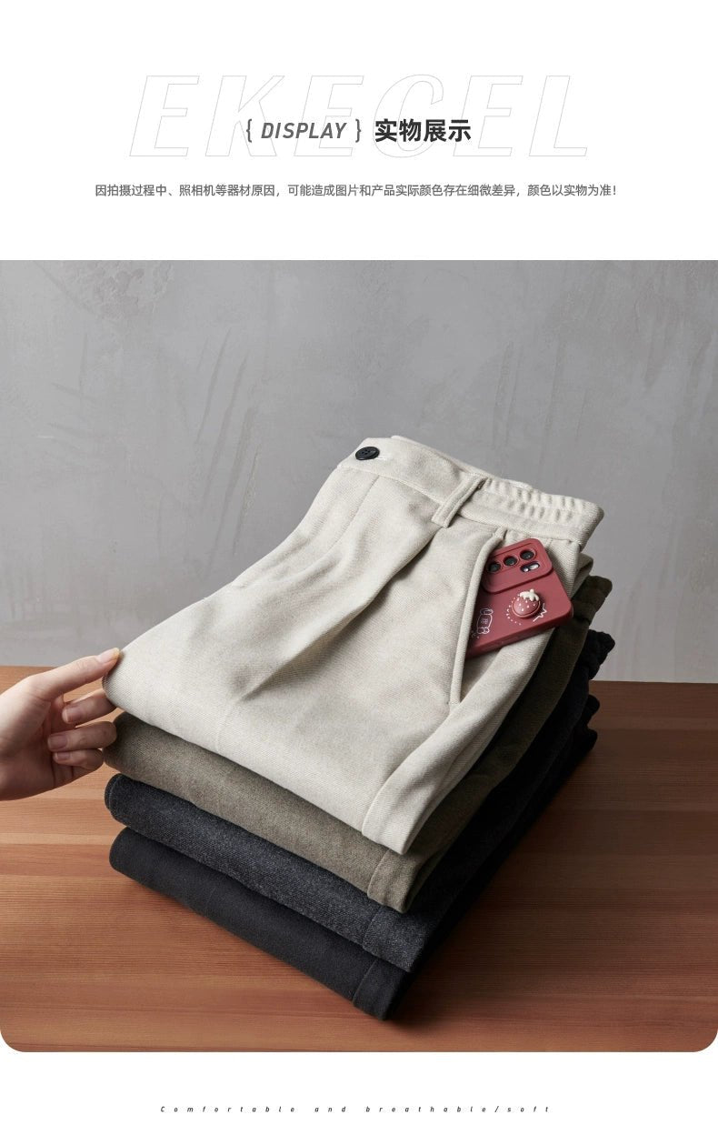 Woolen Pants Men's Autumn and Winter Loose Straight Trousers Korean Style Trendy Versatile Thickened Small Suit Pants Capri Casual Pants Men - PratSN