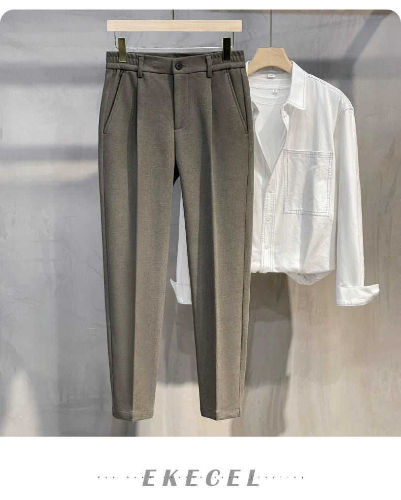 Woolen Pants Men's Autumn and Winter Loose Straight Trousers Korean Style Trendy Versatile Thickened Small Suit Pants Capri Casual Pants Men - PratSN