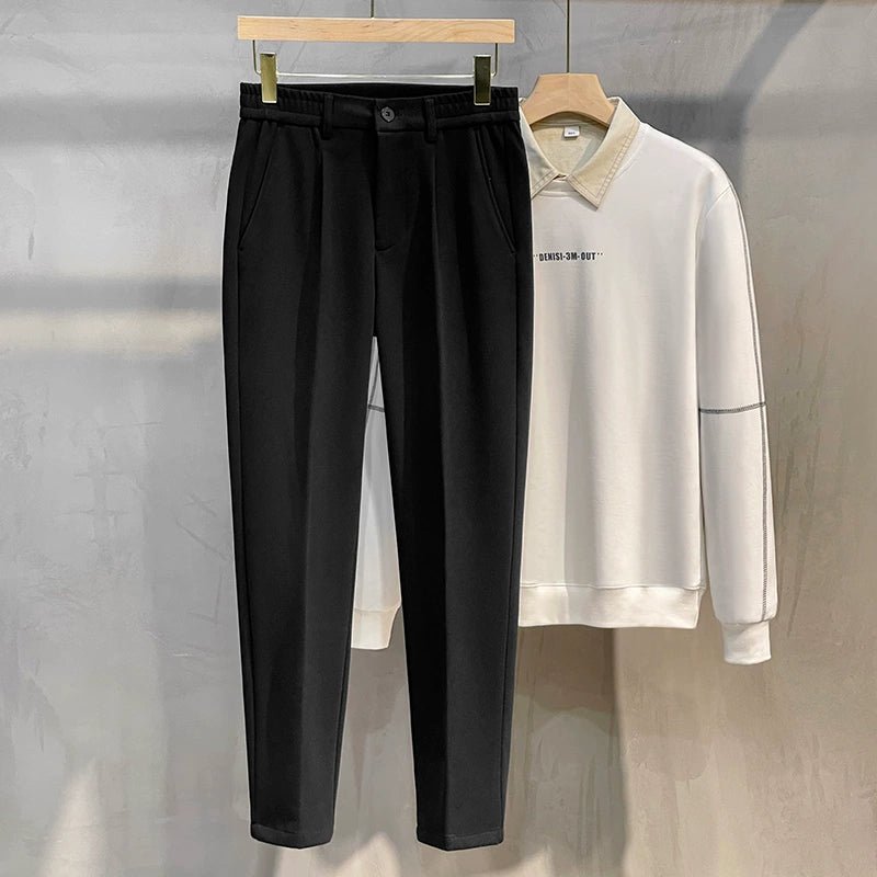 Woolen Pants Men's Autumn and Winter Loose Straight Trousers Korean Style Trendy Versatile Thickened Small Suit Pants Capri Casual Pants Men - PratSN