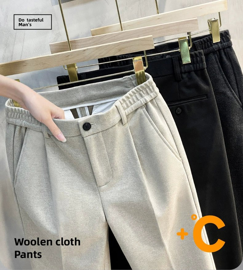 Woolen Pants Men's Autumn and Winter Loose Straight Trousers Korean Style Trendy Versatile Thickened Small Suit Pants Capri Casual Pants Men - PratSN