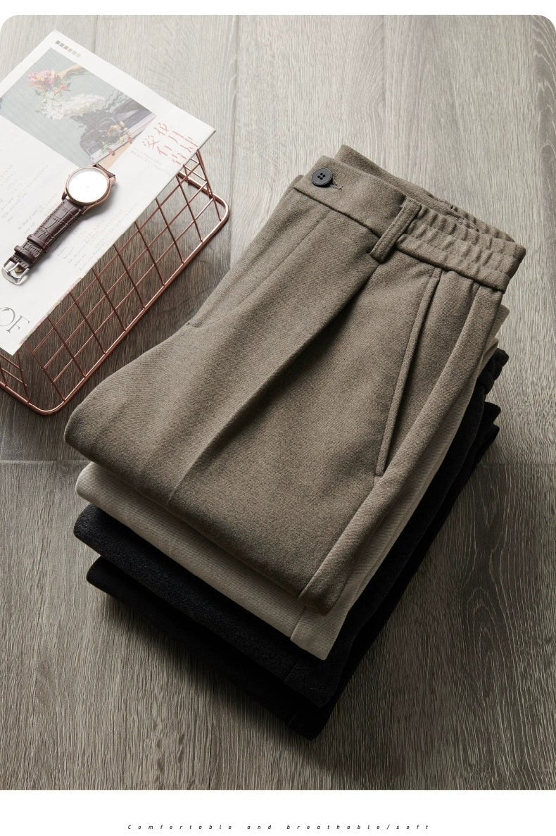 Woolen Pants Men's Autumn and Winter Loose Straight Trousers Korean Style Trendy Versatile Thickened Small Suit Pants Capri Casual Pants Men - PratSN