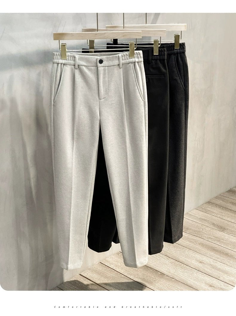 Woolen Pants Men's Autumn and Winter Loose Straight Trousers Korean Style Trendy Versatile Thickened Small Suit Pants Capri Casual Pants Men - PratSN