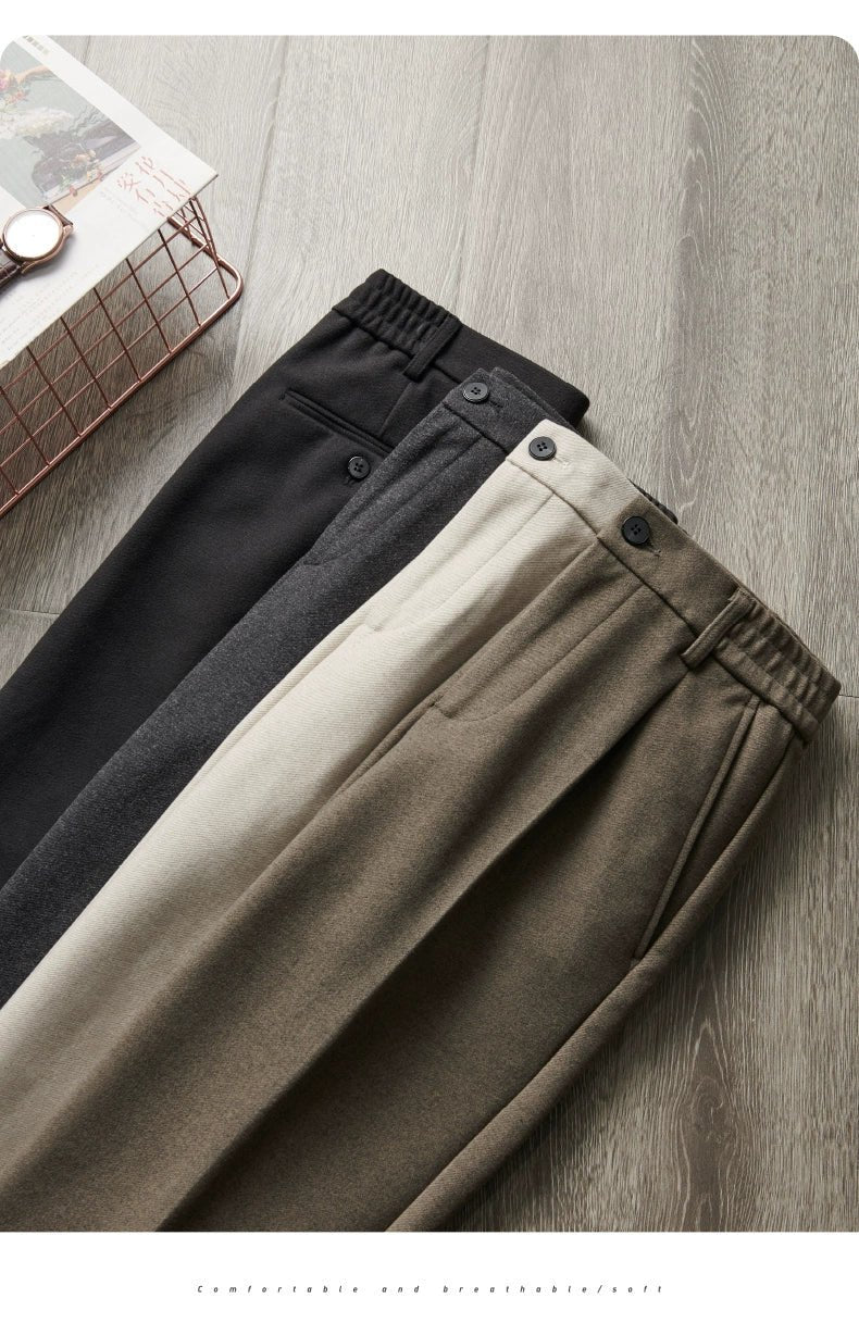 Woolen Pants Men's Autumn and Winter Loose Straight Trousers Korean Style Trendy Versatile Thickened Small Suit Pants Capri Casual Pants Men - PratSN