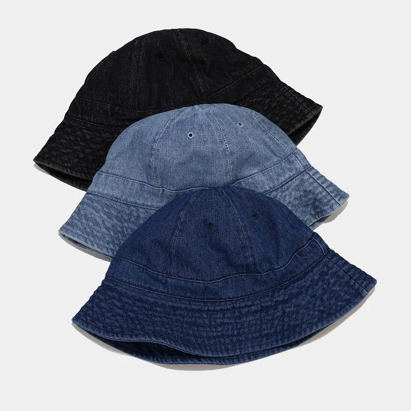 WZCX Denim Solid Color Outdoor Sun Protection Fisherman'S Hat Spring Summer Wide Brim Shading Basin Cap Women Hat - PratSN