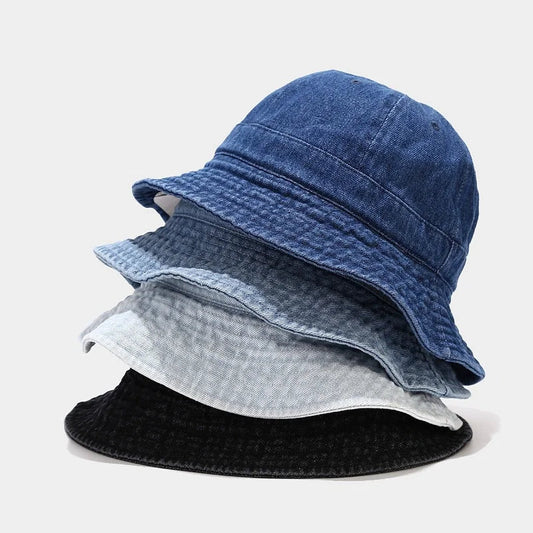 WZCX Denim Solid Color Outdoor Sun Protection Fisherman'S Hat Spring Summer Wide Brim Shading Basin Cap Women Hat - PratSN