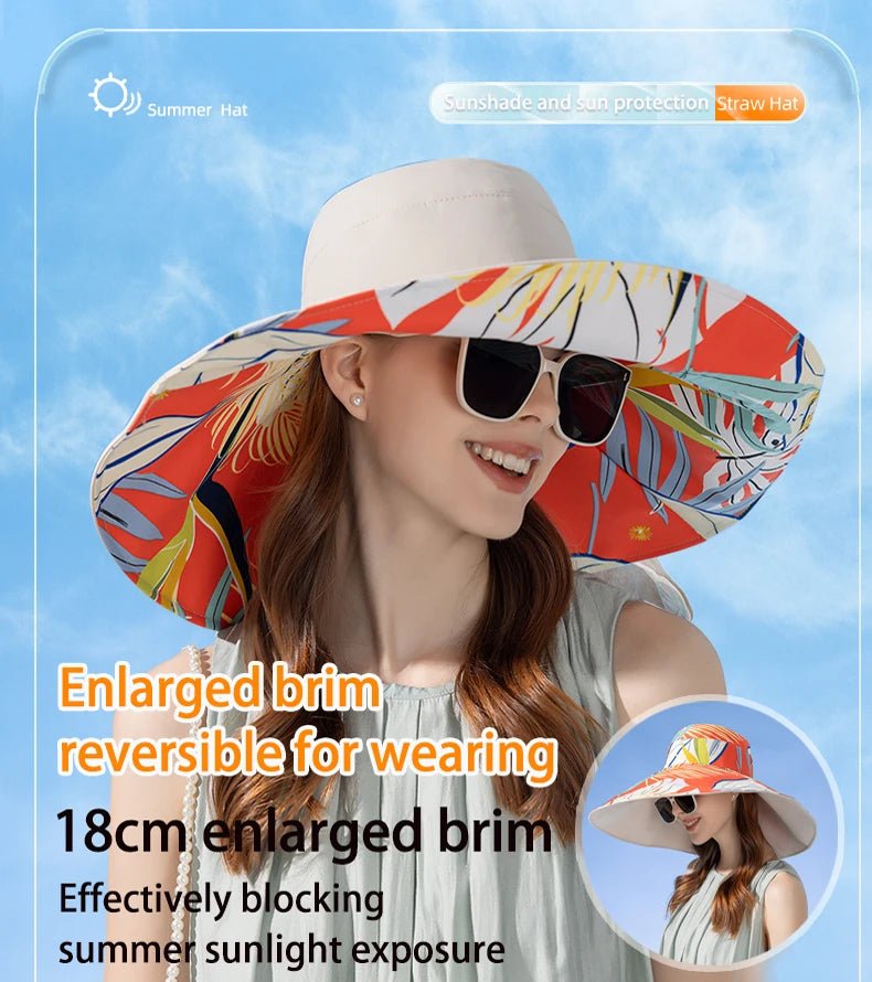 Xinbaoguan 100% Cotton European and American Cross border Women's New Double sided Fisherman Hat Summer Enlarged brim Sun hat - PratSN