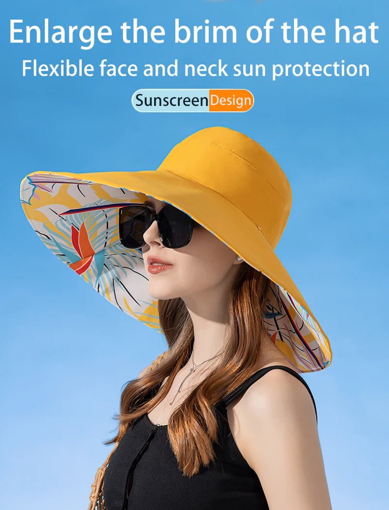 Xinbaoguan 100% Cotton European and American Cross border Women's New Double sided Fisherman Hat Summer Enlarged brim Sun hat - PratSN