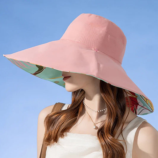 Xinbaoguan 100% Cotton European and American Cross border Women's New Double sided Fisherman Hat Summer Enlarged brim Sun hat - PratSN