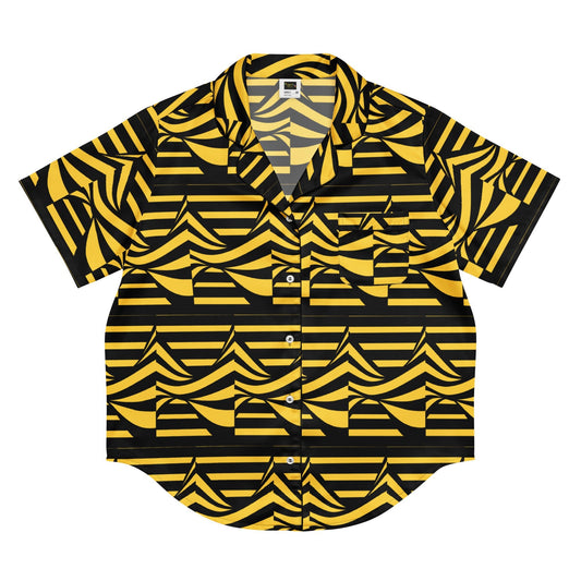 Yellow and Black trendy - All - over print women’s short sleeve pajama top - PratSN