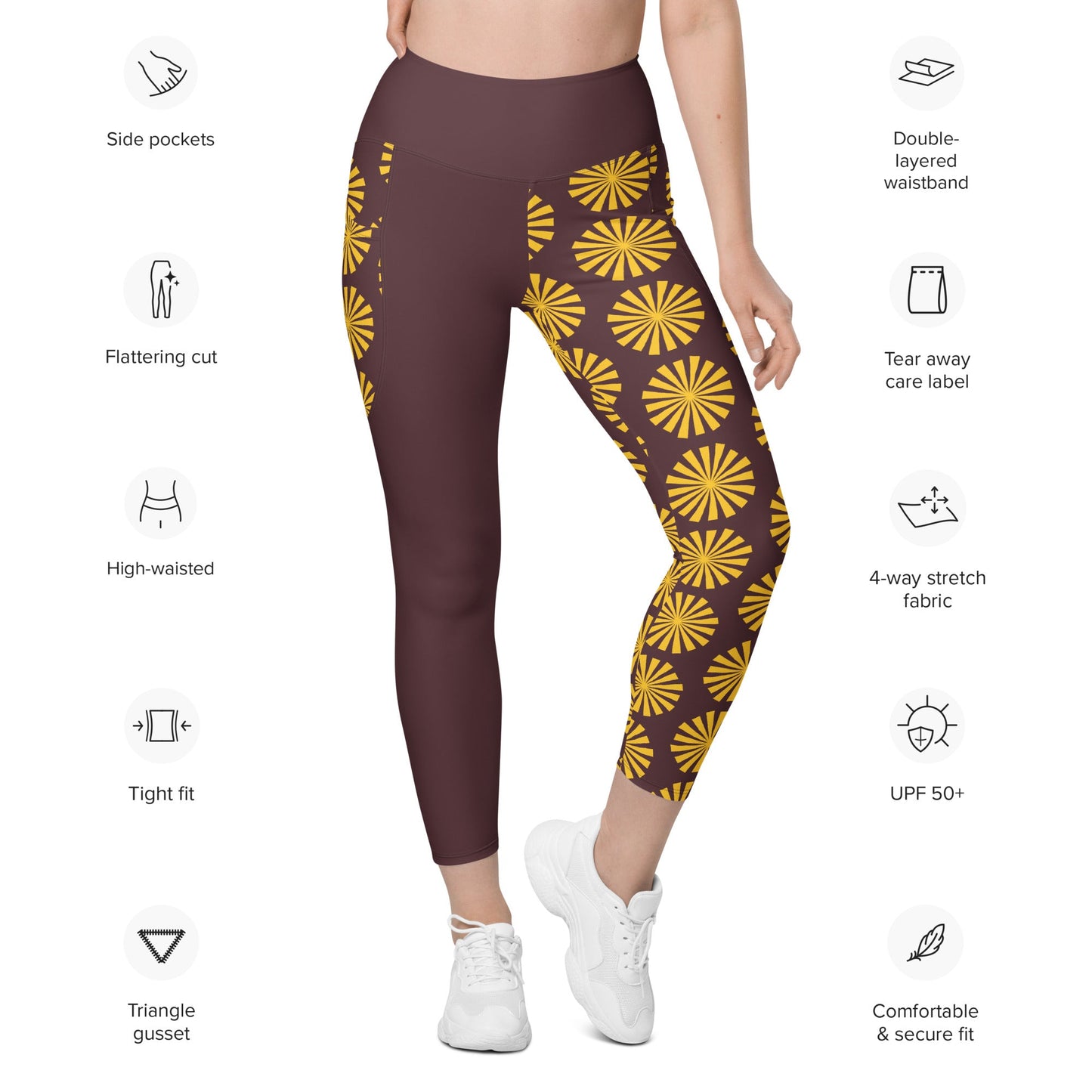 Yellow Print Leggings with Pockets - Women's Activewear - PratSN