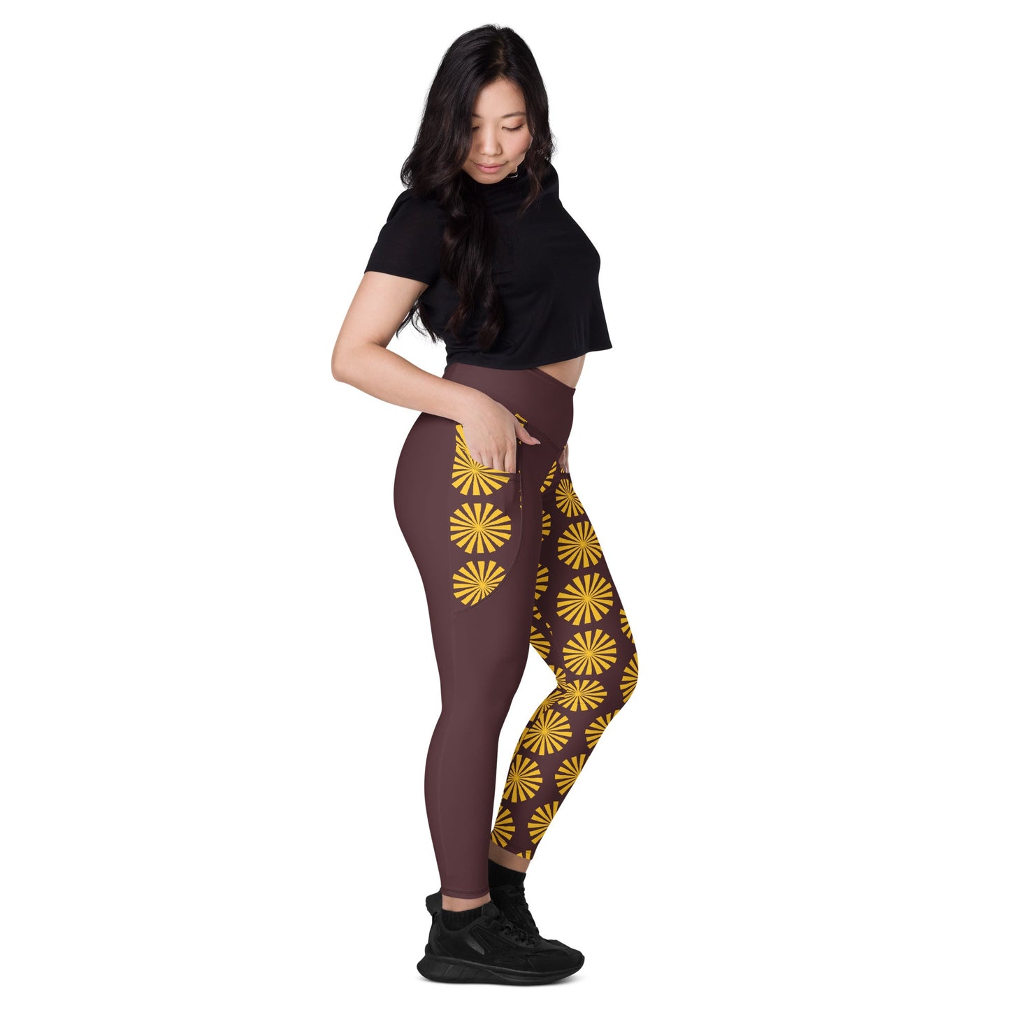 Yellow Print Leggings with Pockets - Women's Activewear - PratSN