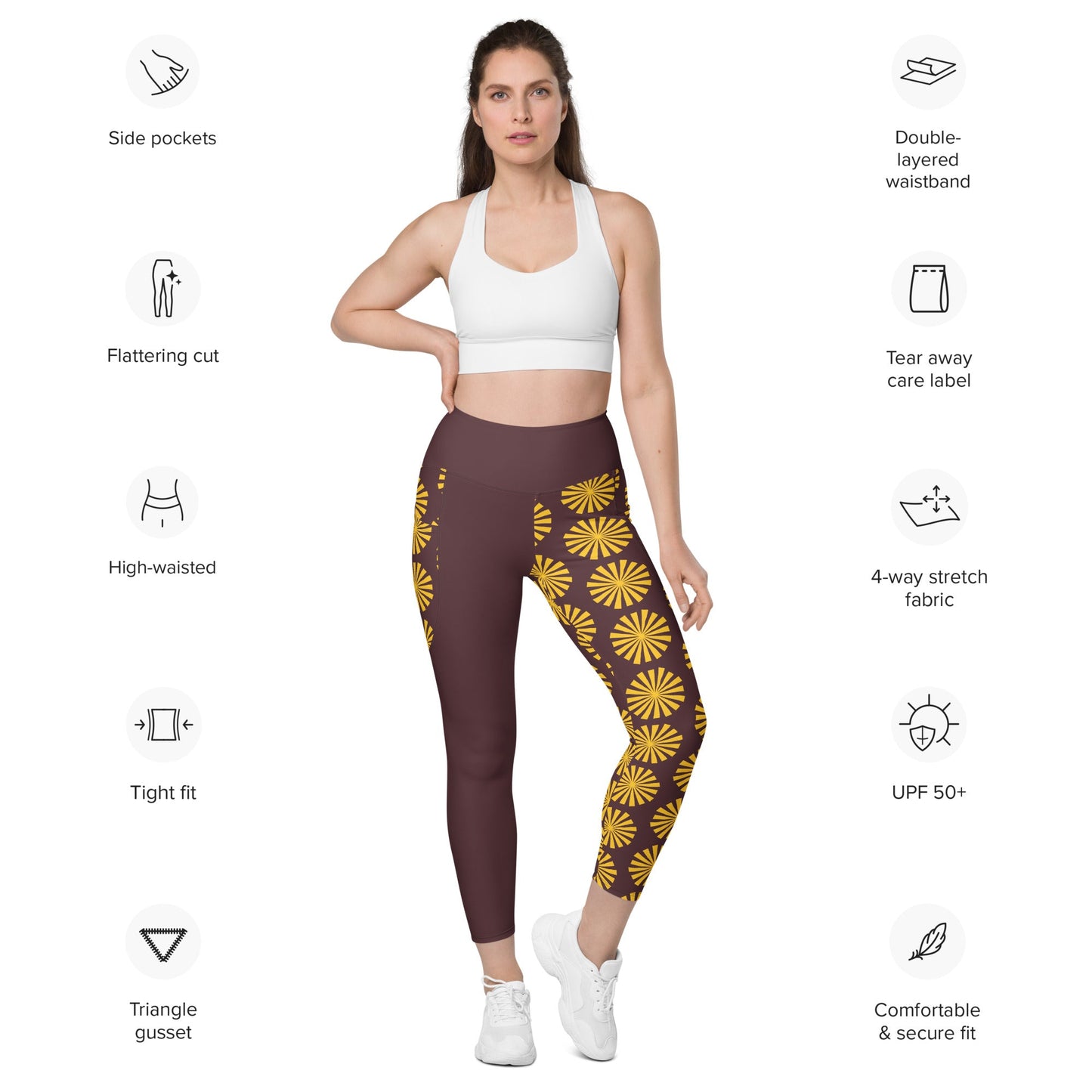 Yellow Print Leggings with Pockets - Women's Activewear - PratSN