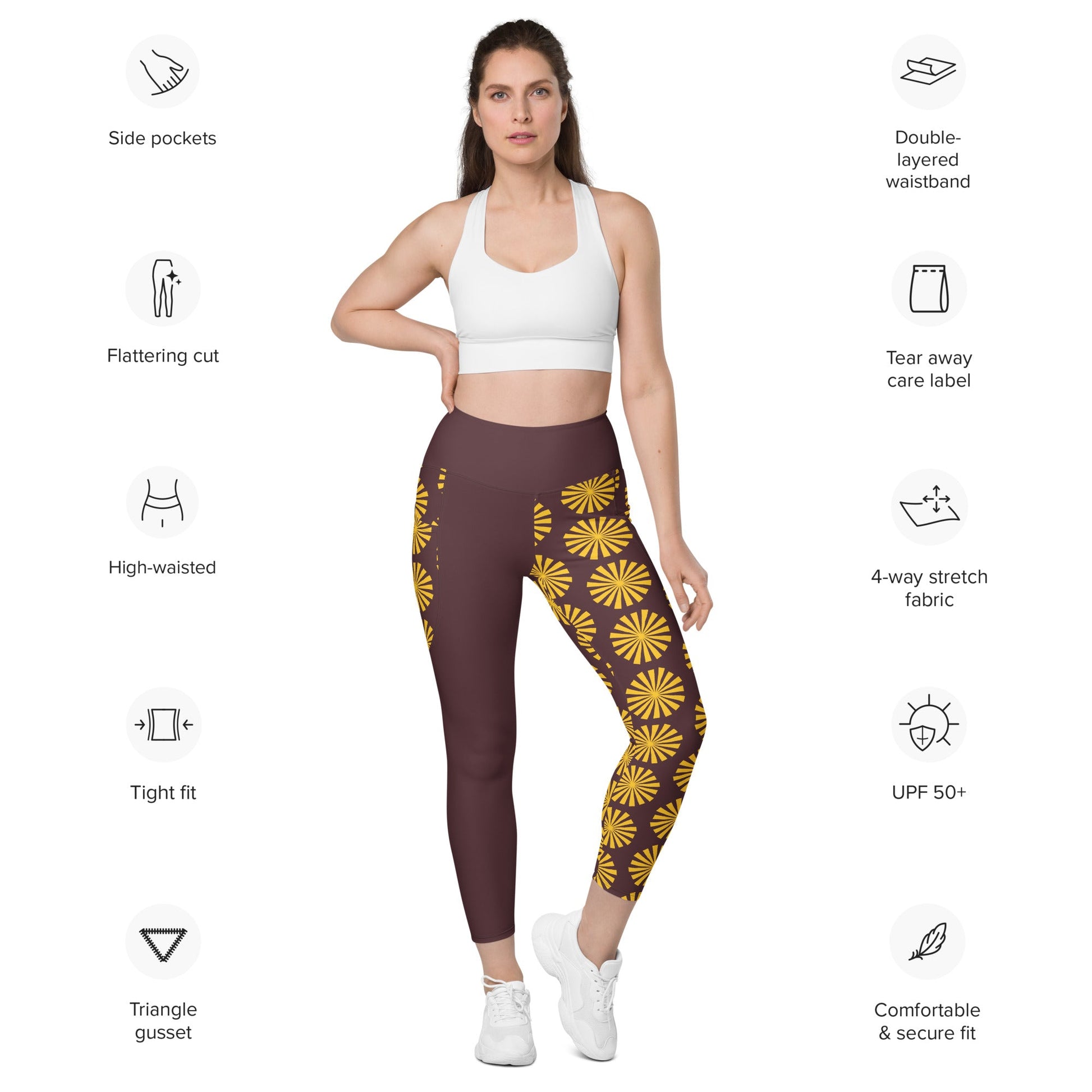 Yellow Print Leggings with Pockets - Women's Activewear - PratSN