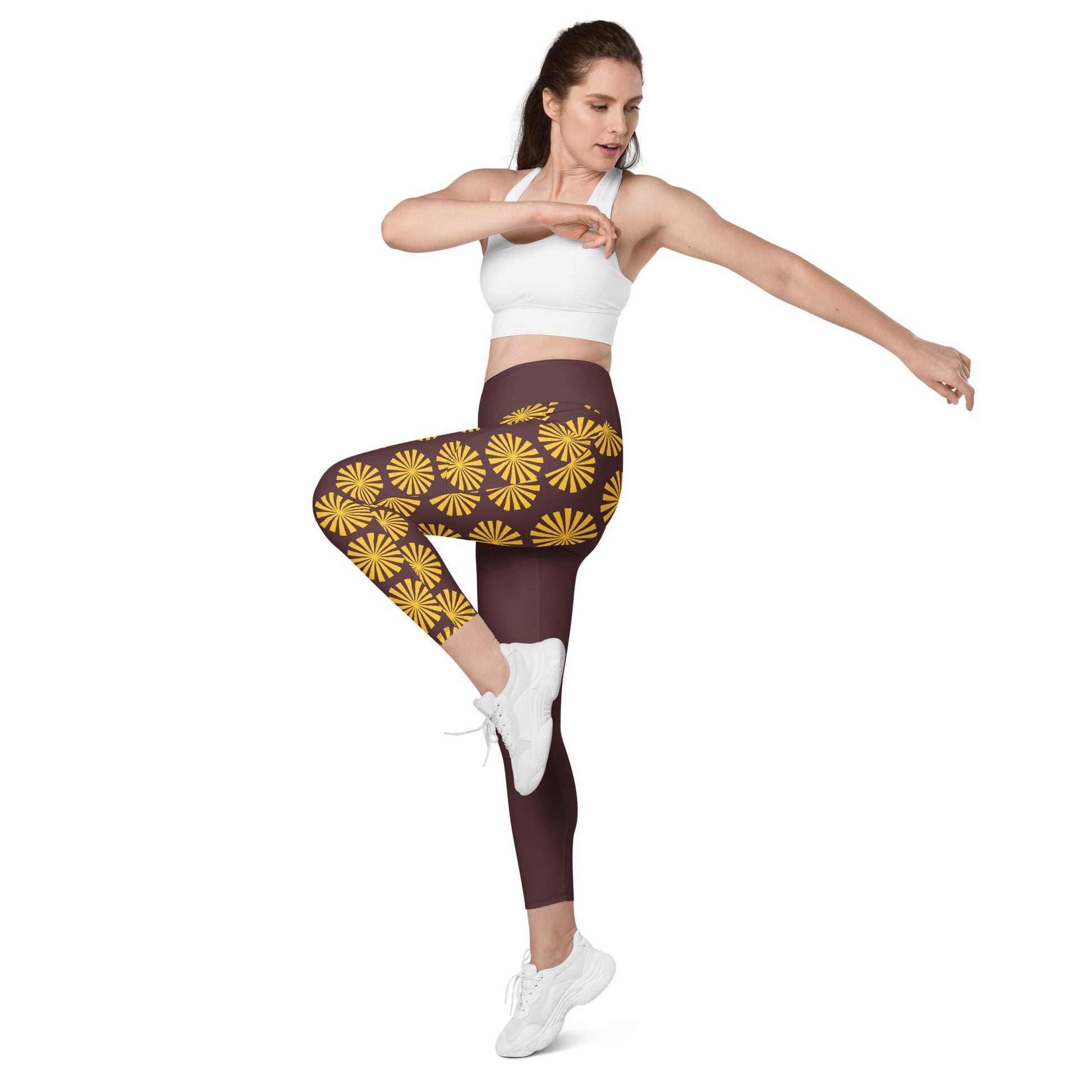 Yellow Print Leggings with Pockets - Women's Activewear - PratSN