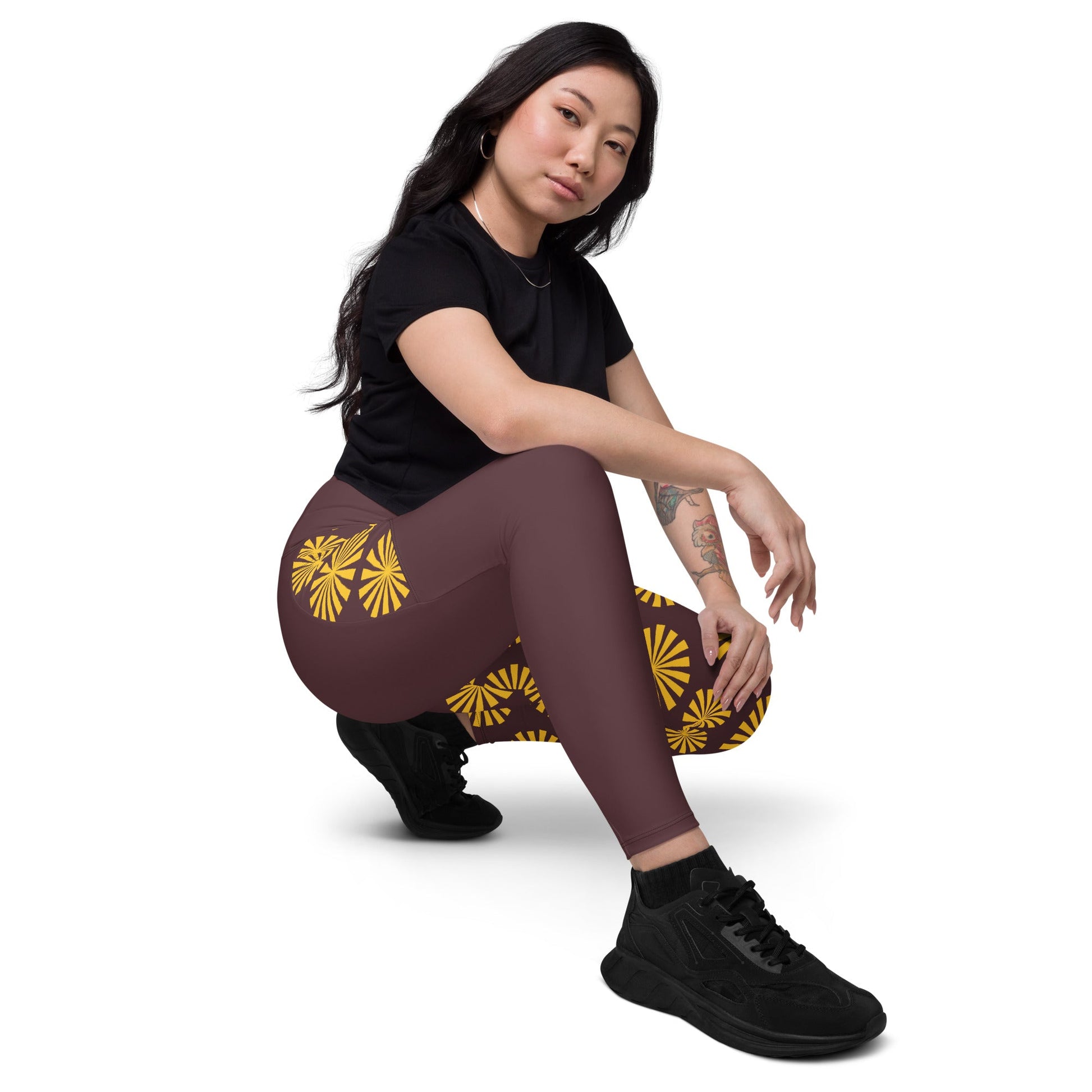 Yellow Print Leggings with Pockets - Women's Activewear - PratSN