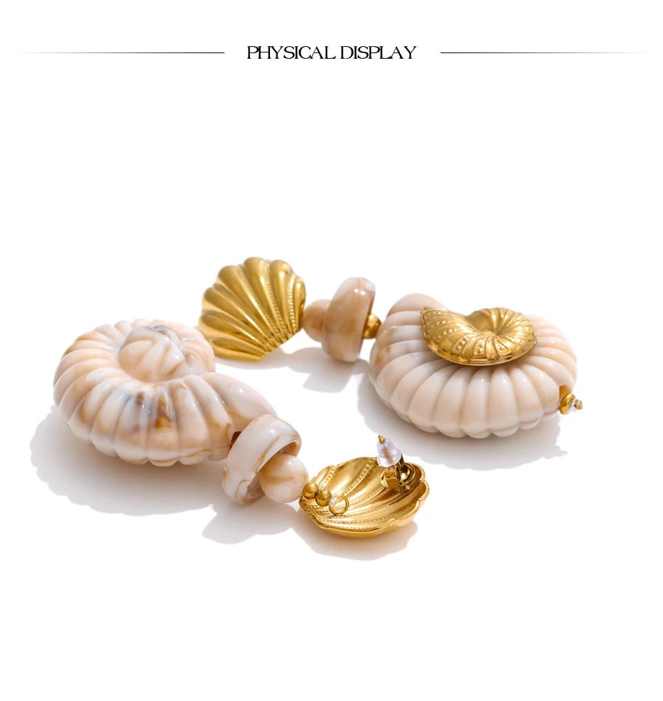Yhpup Ocean Series Resin Shell Conch Drop Dangle Earrings for Women Stainless Steel Summer Holiday Daily Attractive Jewelry New - PratSN