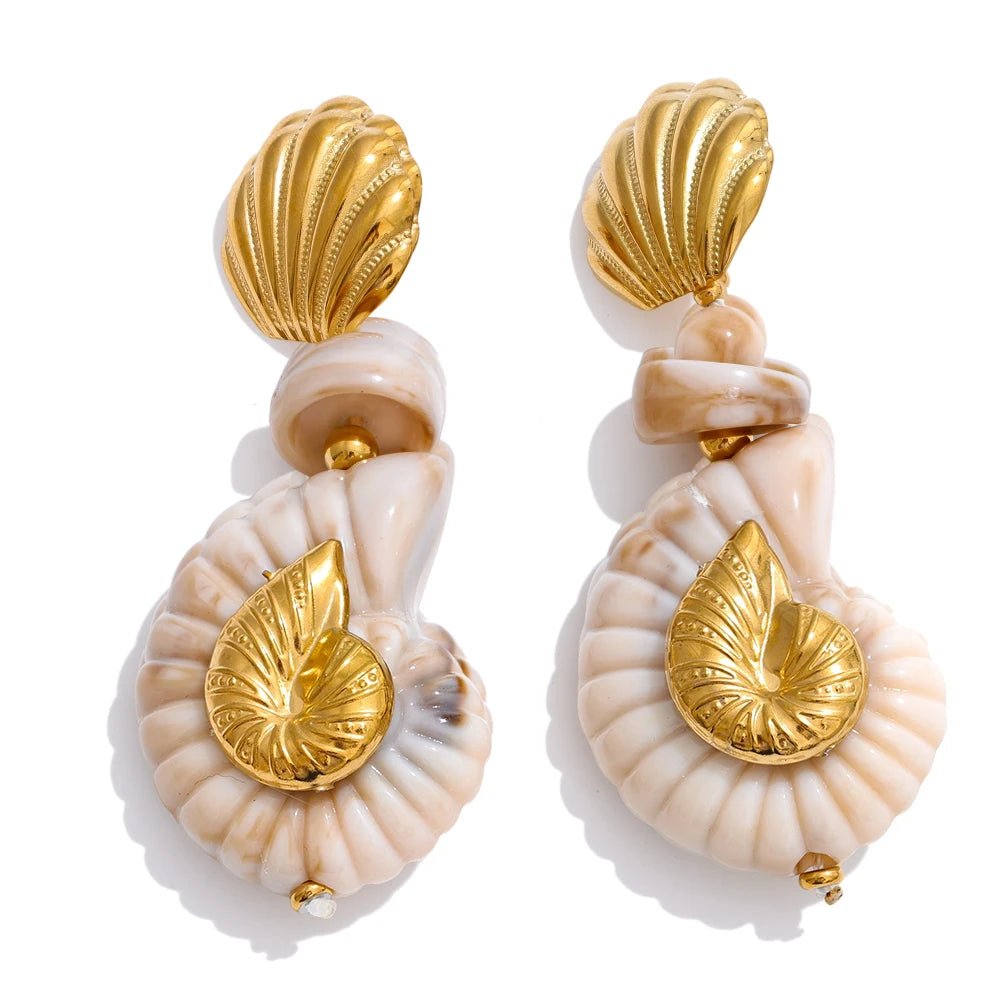 Yhpup Ocean Series Resin Shell Conch Drop Dangle Earrings for Women Stainless Steel Summer Holiday Daily Attractive Jewelry New - PratSN