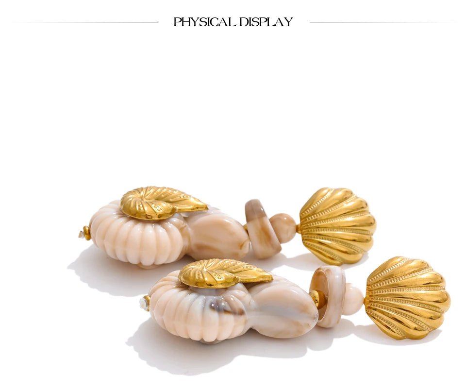 Yhpup Ocean Series Resin Shell Conch Drop Dangle Earrings for Women Stainless Steel Summer Holiday Daily Attractive Jewelry New - PratSN