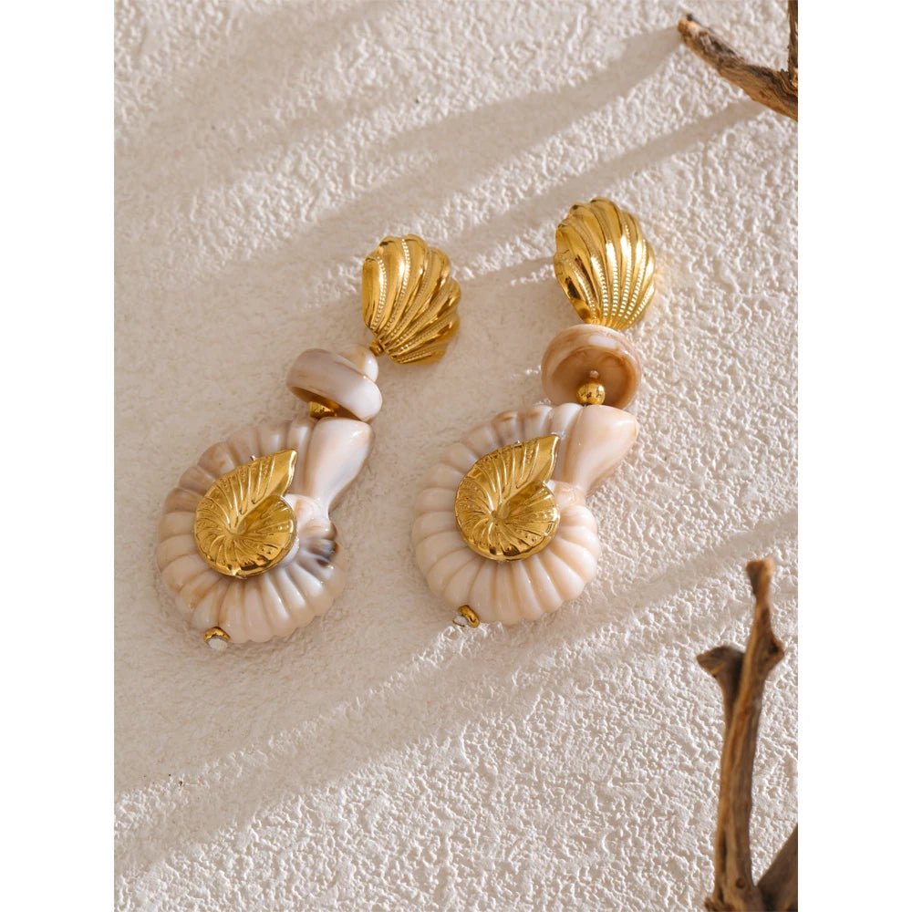Yhpup Ocean Series Resin Shell Conch Drop Dangle Earrings for Women Stainless Steel Summer Holiday Daily Attractive Jewelry New - PratSN