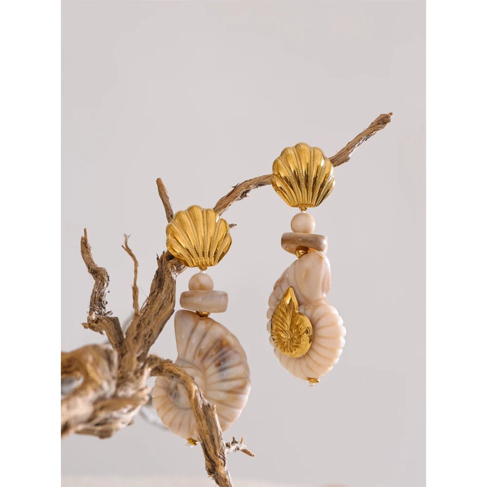 Yhpup Ocean Series Resin Shell Conch Drop Dangle Earrings for Women Stainless Steel Summer Holiday Daily Attractive Jewelry New - PratSN