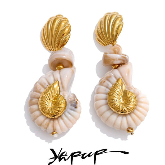 Yhpup Ocean Series Resin Shell Conch Drop Dangle Earrings for Women Stainless Steel Summer Holiday Daily Attractive Jewelry New - PratSN
