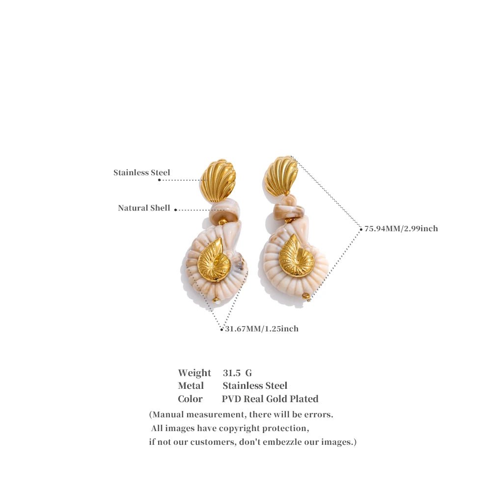 Yhpup Ocean Series Resin Shell Conch Drop Dangle Earrings for Women Stainless Steel Summer Holiday Daily Attractive Jewelry New - PratSN
