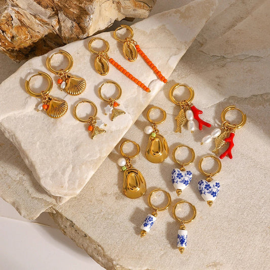 Youthway Flower Heart Ceramic Drop Dangle Stainless Steel Earrings Party Charm Romantic Jewelry for Women Gift 2024 - PratSN